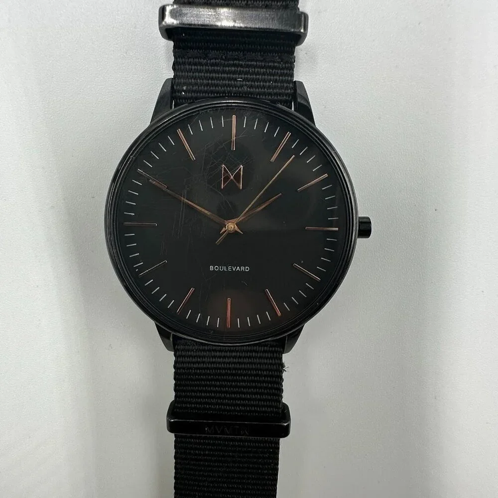 MVMT San Vicente Watch Women Black Nylon Slip Thru Band New Battery 10